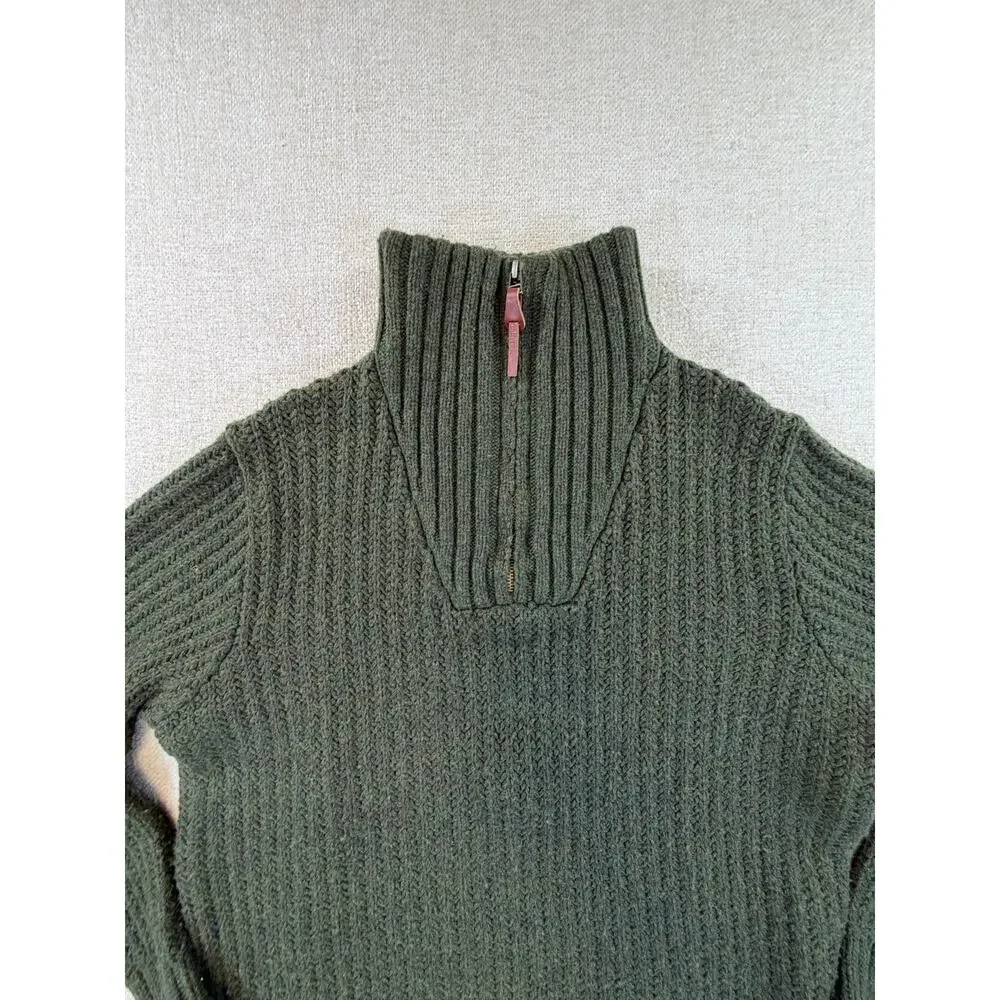 Telluride Mens Large Green Lambswool Blend Quarter Zip Textured Pullover Sweater